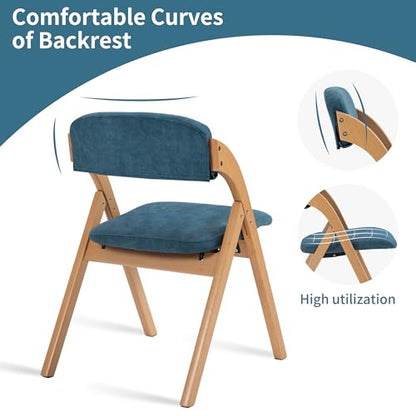 Folding Chairs with Cushion Padded Foldable Chiars 4 Pack | Wooden Dining Seat with Removable Cover Extra for Guests Kitchen Office Wedding Party Picnic, Smog Blue - color: Smog Blue, size: 4PCS
