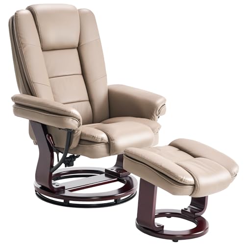 Swivel Recliner Chair with Ottoman Reclining Lounge Sofa Footrest, Set of 1 | 360°Sturdy Wood Base, Soft Faux Leather, Upholstered Ultra-Plush Foam, Modern Armchair, Living Room Bedroom Office Reading - color: Taupe, size: Set of 1