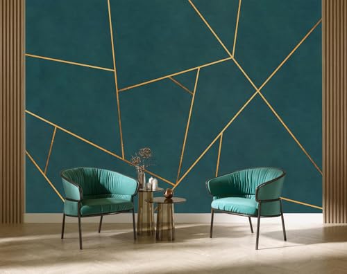 Gold Geometric Mural Wallpaper Peel and Stick for Bedroom 82"x57" | Gray and Blue Background wall mural for Living Room Bedroom - color: ZZ-021, size: 82" x 57"