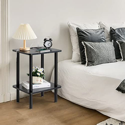 FORAOFUR Black Narrow End Table with Charging Station, 2 Tier Coffee Table | Ultra-narrow 11.8" width fits tight spaces, USB & outlets, sleek black finish, sturdy MDF build, assembles in 15 mins - color: Black