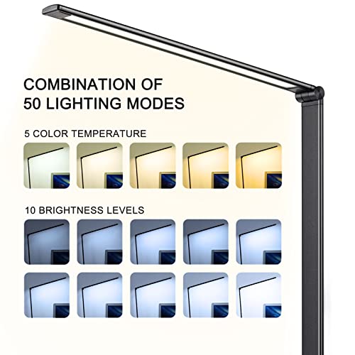 Led Desk Lamp, Desk Lamp with USB Charging Port, 5 Color Modes, 10 Brightness, Natural Light, Eye Caring Reading Lamp, Desk Light for Home Office, Table Lamp, Touch Control, Auto-Timer, Black - color: Black