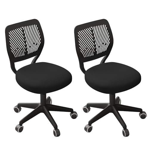 JPBSTO Armless Desk Chair, Height Adjustable Swivel Office Rolling Task Chairs with Soft Mesh Padded Cushion, Ergonomic Small Study Computer Chair for Girls Boys Teens (Black, 2PCS) - color: Black 2pcs