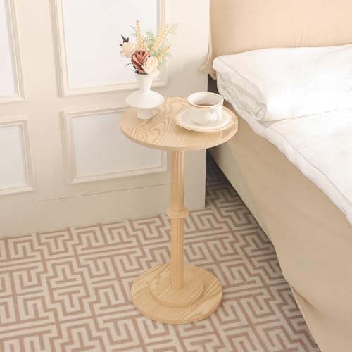 MaxSmeo Drink Table, Small Side Table for Small Spaces, Modern Round End Table with Fluted Wood Leg, Natural - color: Natural