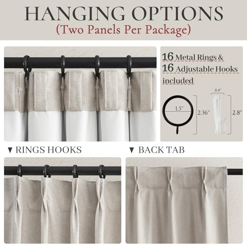 Natural Linen Pinch Pleated Blackout Curtains & Drapes 96 Inch Long Bedroom/Livingroom Farmhouse Curtains 2 Panel Sets, Neutral Track Room Darkening Thermal Insulated 8ft Back Tab Window Curtain - color: Natural, size: 40"W x 96"L (Pack of 2)