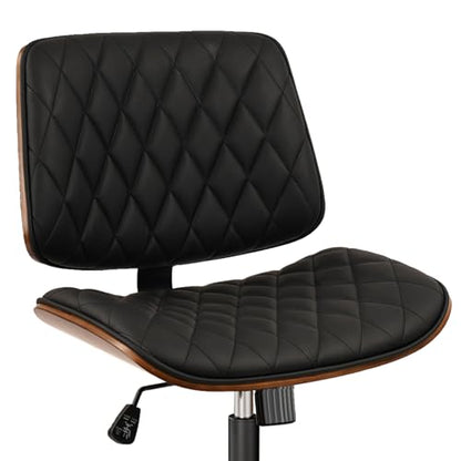 CLATINA Home Office Desk Chair with Wheels, Adjustable Height Armless Office Chair, PU Leather Mid Back 360 Swivel Computer Chair, Modern Walnut Chair for Home, Meeting, Reading Room,Black(1 pk) - color: Black Diamond-b, size: 1 Pack