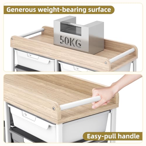 10 Drawer Rolling Storage Cart with Wood Top for Classroom Crafts Grey | Easy Setup, Large Capacity, Sturdy Build, Lockable Mobility, For office, classroom and home supplies - color: Grey