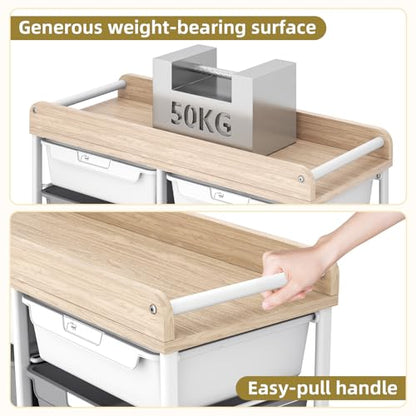 10 Drawer Rolling Storage Cart with Wood Top for Classroom Crafts Grey | Easy Setup, Large Capacity, Sturdy Build, Lockable Mobility, For office, classroom and home supplies - color: Grey