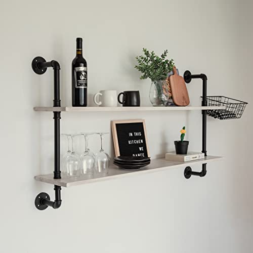 HDDFER Floating Shelves for Wall Bookshelf Industrial Pipe Shelving Shelves Natural Wood Planks 48 inch Rustic Wall Shelves Hanging Bookshelves Farmhouse Kitchen Shelving - color: White, size: 2Tier48in