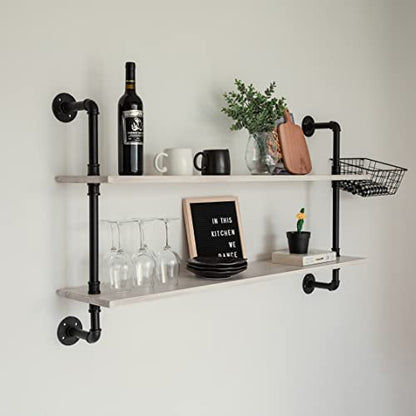 HDDFER Floating Shelves for Wall Bookshelf Industrial Pipe Shelving Shelves Natural Wood Planks 48 inch Rustic Wall Shelves Hanging Bookshelves Farmhouse Kitchen Shelving - color: White, size: 2Tier48in