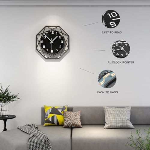 Large Wall Clock for Living Room Decor 16inch Silent Modern Clock | Analog Battery Operated Non Ticking Black Wood Home Decorative Clock Wall for Kitchen Bedroom Office Classroom Bathroom - size: 16 inch