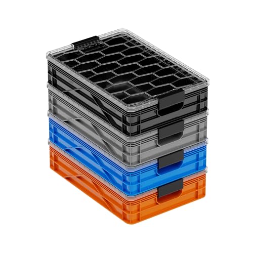 Quarter Crate 4-Pack Stackable Storage Bins, SIDIO Variety | Polypropylene, 14 dividers included, 19.16x12.75x4.57 in, over 1000 lb stack, lids sold separately - color: Sidio Variety