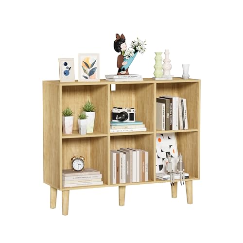 6 Cube Bookcase, Wooden Book Shelf Cube Storage Organizer with Legs, 2 Tier Bookshelf Freestanding Open Shelves for Home Office, Living Room, Bed Room (Oak, 6 Cube Horizontal) - color: Oak, size: 6 Cube Horizontal