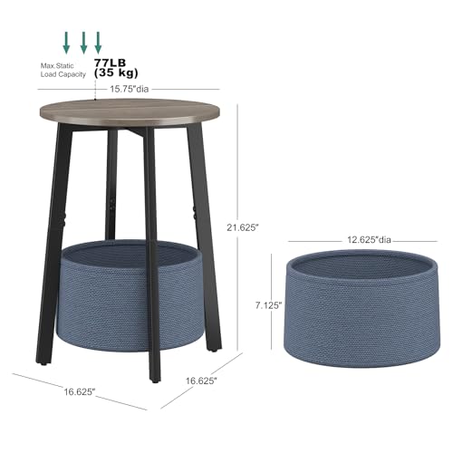 sthmec Small Round Side End Table with Cloth Storage Basket, Round Bedside Sofa Couch Coffee Tables for Small Places with Metal Frame, Modern Nighstands for Living Room Bedroom, Grey - color: Grey