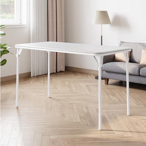IDEALHOUSE 4 Feet Folding Table, Protable Foldable Card Table, Gray | Metal Legs Support, Upholstered PU Leather Tabletop, Heavy Duty, No Assembly Required, Perfet for Indoor and Outdoor - color: Grey
