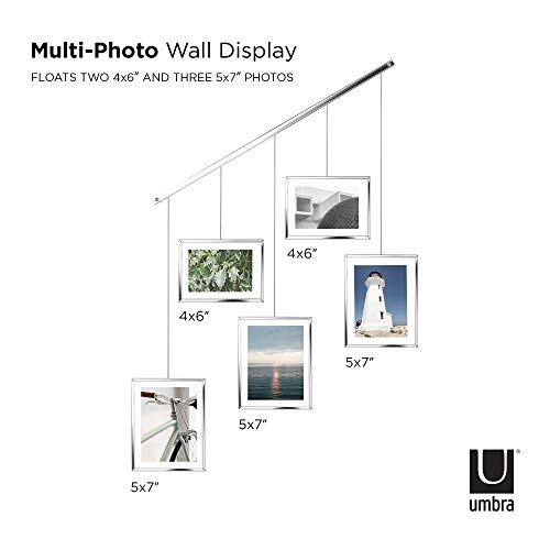 Umbra Exhibit Picture Frame Set, Adjustable Wall Mount, Set of 5, Chrome | Steel construction, customizable layout, damage-free hanging, fits 4x6 and 5x7 photos, includes mounting hardware - color: Chrome, size: Set of 5, style: 5-Opening
