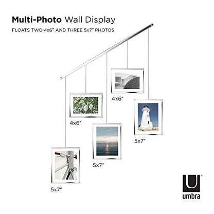 Umbra Exhibit Picture Frame Set, Adjustable Wall Mount, Set of 5, Chrome | Steel construction, customizable layout, damage-free hanging, fits 4x6 and 5x7 photos, includes mounting hardware - color: Chrome, size: Set of 5, style: 5-Opening