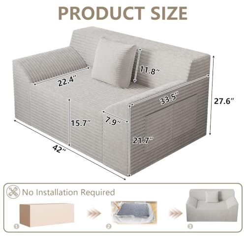 42" Boneless Oversized Chair with Side Pocket, Sofa Small Single Couch in a Box, Deep Seating Boneless Chair for Bedroom Living Room Office Apartment, No Assembly, White - color: White, size: 42'' Style 4