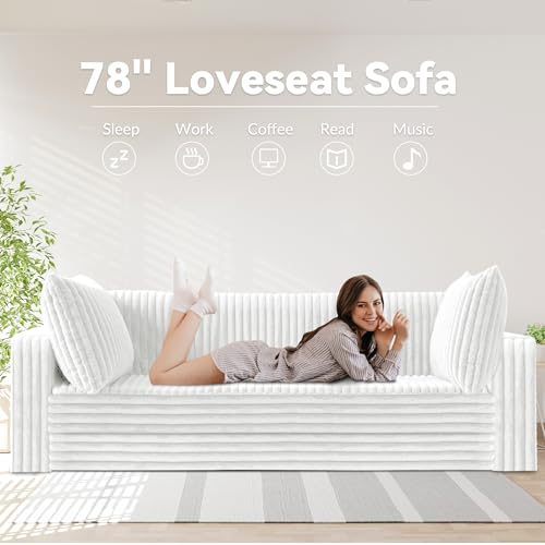 78" Loveseat Boneless Couch,4-in-1 Convertible Sofa Bed | Plush Fur Folding Futon Sofa Bed Couches w/1-Pillow for Living Room,High-Density Foam,No Assembly Required(King Beige) - color: Beige, size: King
