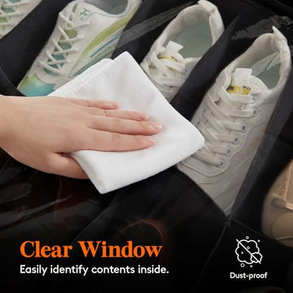 Lifewit Under Bed Shoe Storage Organizer 1 Pack(16 Shoes Cells+4 Boots Cells), 4.3 Inches Profile Fabric Shoes Container Box with Clear Cover, Foldable Storage Bag with 2 Handles, Fits 12 to 20 Pairs - style: 16 Shoes Cells+4 Boots Cells