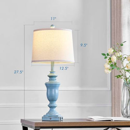 SAIWEYA 27.5" Set of 2 Farmhouse Table Lamps for Bedroom, 3 Way Dimmable Bedside Lamp with 2 USB +AC Outlet Nightstand Lamps for Living Room Resin Rustic Touch Lamps - color: Antique Blue-27.5in