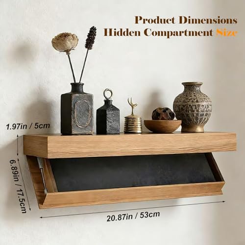 Floating Hidden Shelves for Wall with Concealed Storage Drawer, Hidden Shelf Night Stand with Secret Compartment, for Home Office Living Room, Wood - color: Wood
