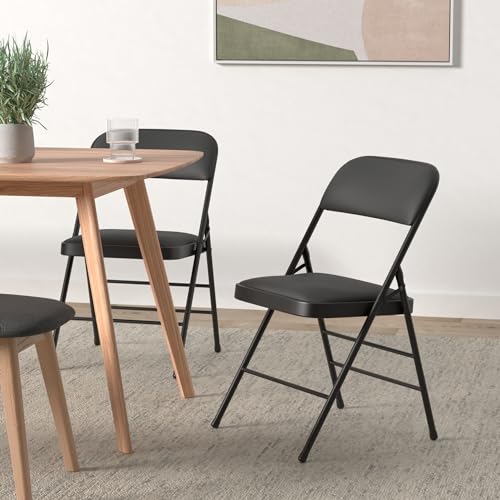 Pack of 2 (Fabric/Vinyl) Steel Frame Metal Foam Padded Folding Chairs (Black, Gray, White) (2-Pack - Vinyl Black) - color: 2-pack - Vinyl Black