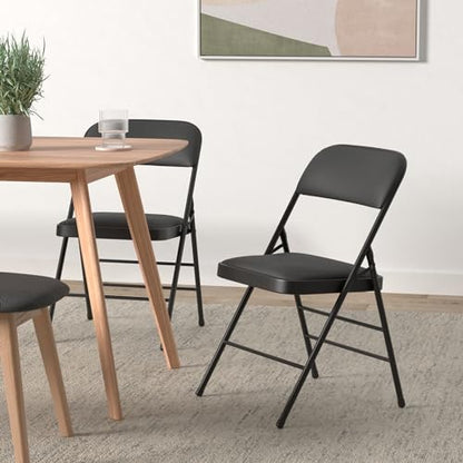 Pack of 2 (Fabric/Vinyl) Steel Frame Metal Foam Padded Folding Chairs (Black, Gray, White) (2-Pack - Vinyl Black) - color: 2-pack - Vinyl Black