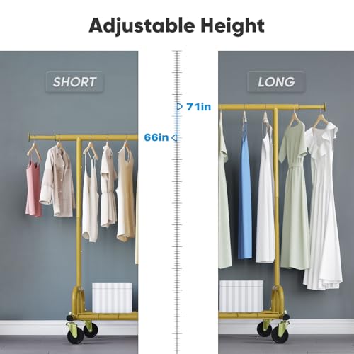 HOKEEPER Clothing Rack Gold Clothes Rack Heavy Duty Garment Rack for Hanging Clothes 525LBS Commercial Clothing Racks with Wheels for Bedroom, Laundry, Balcony, Living Room 22" D x 75" W x 71" H | Adjustable Garment Rack Easy Assemble Commercial Clothing