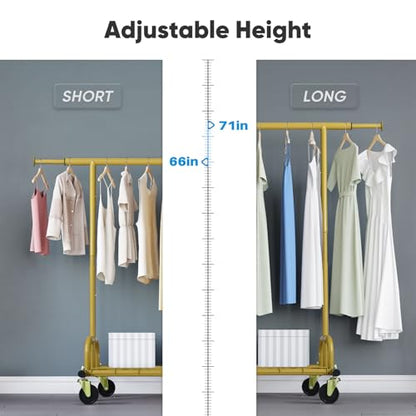 HOKEEPER Clothing Rack Gold Clothes Rack Heavy Duty Garment Rack for Hanging Clothes 525LBS Commercial Clothing Racks with Wheels for Bedroom, Laundry, Balcony, Living Room 22" D x 75" W x 71" H | Adjustable Garment Rack Easy Assemble Commercial Clothing