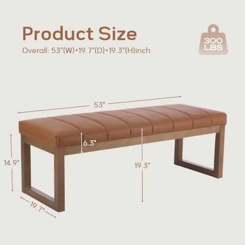 52.7" Bedroom Bench for End of Bed, Faux Leather Entryway Bench (Brown-PU) | Modern Upholstered Dining Bench & Footrest Stool Bench with Solid Wood Frame for Bedroom, Living Room - color: Brown-pu