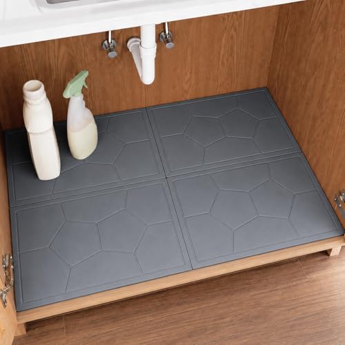 Stone Under Sink Mat,Quick Drying Diatomite Stone Kitchen Cabinet Protector Suitable for 34" x 22", Spliceable Design Super Absorbent Non-Slip Shelf Liner Pad for Bathroom Organizer and Storage