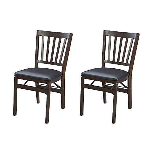 Stakmore Premium Solid Wood Dining Table Compact Folding Chair Set with Fabric Padded Upholstered Seat, Espresso/Black (Set of 2) - color: Espresso