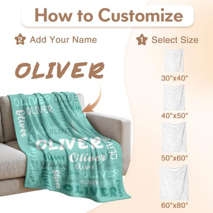 Personalized Blanket with Name, Custom Name Blanket Gifts for Kids Adults Boys Girls Teen, Soft Customized Fleece Flannel Throw for Bedroom Living Room, Birthday Christmas - color: Tiffany