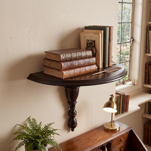 Fumete Solid Wood Floating Shelf for Wall Half Moon Bedside Shelf | Rustic Mid Century Modern Mounted Nightstand Floating Bedside Table for Bedroom, Living Room, Bathroom, Kitchen, Office
