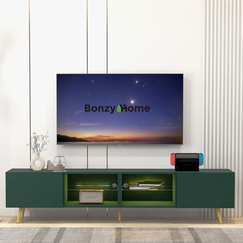 Bonzy Home 86" LED TV Stand, Modern Entertainment Center for 75" TV, Green | Long Television Table for TVs up to 75" 80" 85", Media Console with Storage Cabinets for Living Room - color: Green