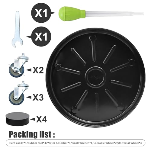 1 Pack 14.6 Inch Metal Plant Caddy With Wheels, Round Rolling Heavy Duty Plant Dolly, Heavy Plant Pot Mover Outdoor or Indoor,Plant Stand with Locking Wheels(Black) - color: Black, size: 14.6 INCH 1PACK