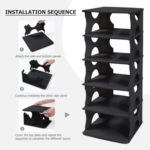 6-Tier Thickened Shoe Rack, Stackable Storage Organizer for Bedroom Entry, Adjustable Rack, Shoe Slots Shelf, Easy Tower Rack, Black - color: Black