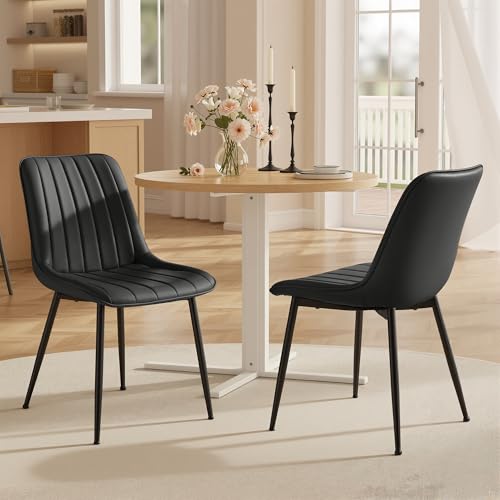 VASAGLE Dining Chairs Set of 2, Upholstered Kitchen Chairs, Synthetic Leather, Max. Load 264 lb, Steel Legs, Curved Backrest, for Dining Room, Dove Gray and Ink Black ULDC090BH02 - color: Dove Gray + Ink Black, size: Set of 2