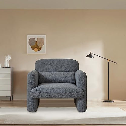 Modern Accent Single Sofa Chair with Arms, Lamb Fabric Upholstered Comfy Reading Arm Chair for Bedroom, Living Room-Beige - color: Dark Gray, size: 30.31"D x 33.86"W x 31.5"H