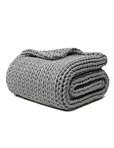 YnM 100% Cotton Weighted Blanket, Handmade Chunky Knitted Throw, No fillers Design, Soft and Breathable, Machine Washable Bed Blanket for Sleep or Home Decor (Lighte Grey, 80x84 Inch, 35lbs) - color: Cotton Lighte Grey, size: 80 in x 84 in 35 lb