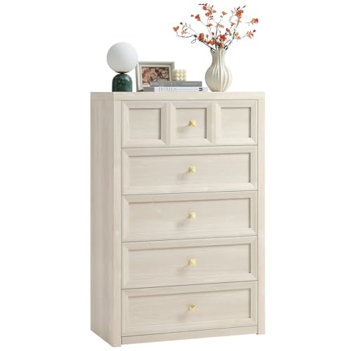5 Drawers Dresser for Bedroom, 45.7" Tall Large Dresser & Chests of Drawers with Metal Handle, Clothes Storage Organizer Dresser w/Natural Texture for Bedroom, Living Room-Grey White,1 Piece - color: Grey White, size: 15.6"D x 29.5"W x 45.7"H (5 Drawers)