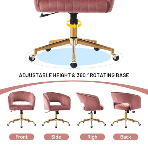 Vanity Chair with Back 360 Swivel Armchair and Gold Base, Criss Cross Chair with Wheels for Vanity Home Office, Living Room, Bedroom and Study (Pink) - color: Pink