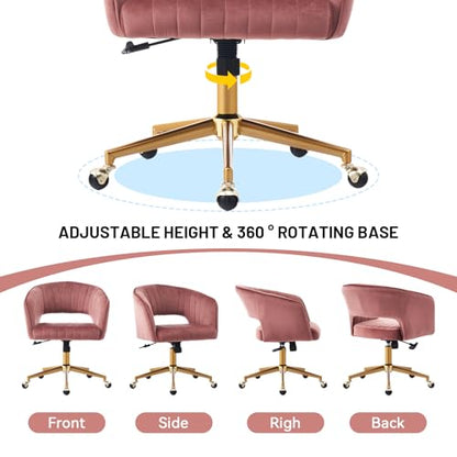 Vanity Chair with Back 360 Swivel Armchair and Gold Base, Criss Cross Chair with Wheels for Vanity Home Office, Living Room, Bedroom and Study (Pink) - color: Pink