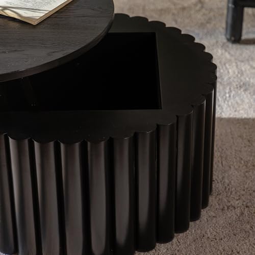 27.56" Round Lift-Top Coffee Table with Hidden Storage & Sturdy Pedestal, Modern Wooden Center Accent End Tea Table, No Need Assemble, Black - color: 27.56" Round Lift-top, Black