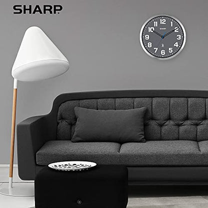 Sharp 12-Inch Atomic Wall Clock, Battery Powered, Grey Face Silver Frame | Self-setting atomic time; Easy-read analog face; Automatic time adjustment; Simple setup; Versatile home or office style - color: Silver / Grey, size: Large