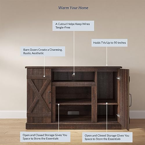BELLEZE Industrial 47 Inch Rustic Wood TV Stand & Media Entertainment Center Console Table for TVs up to 50 Inch with Open Storage Shelves & Cabinets - Veropeso (Espresso) - color: Espresso, style: 47"