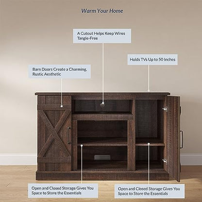 BELLEZE Industrial 47 Inch Rustic Wood TV Stand & Media Entertainment Center Console Table for TVs up to 50 Inch with Open Storage Shelves & Cabinets - Veropeso (Espresso) - color: Espresso, style: 47"