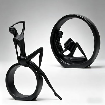 Modern Abstract Black Art Bookshelf Decor - Girl Statue Black Figurines for Home Office Living Room Table Decorations, Reading Figurines for Coffee Shelf Table Centerpiece (6.7inx4.72in) | Resin, Black Figurines, Home Office Living Room Table Desktop Bedr