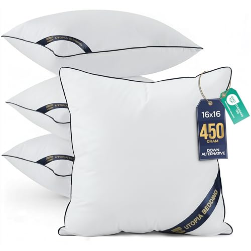 Utopia Bedding 16x16 Throw Pillow Inserts, Decorative Pillows, Pack of 4 | Piping Throw Pillows, Plush & Supportive, Aesthetic Cushion Sham Stuffer for Sofa, Office, Couch & Bed, Set of 4, White - size: 16x16 Inch
