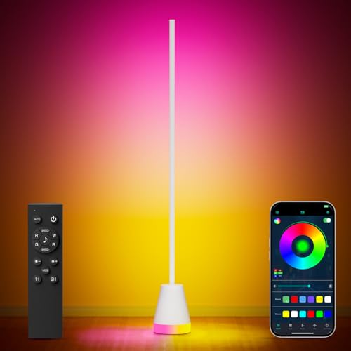 Keepsmile Smart RGB LED Corner Floor Lamp,172 LEDs Bright Standing Lamps for Living Room with APP and Remote,Modern Floor Lamp with Music Sync and 16 Million Colors, Ambient Lighting for Bedroom White - color: White